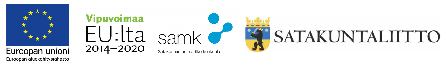 Logos of European Regional Development Fund, Satakunta University of Applied Sciences and the Regional Council of Satakunta.
